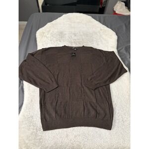 New Bachrach Brown Crewneck Cotton Sweater Checkered‎ Size XL